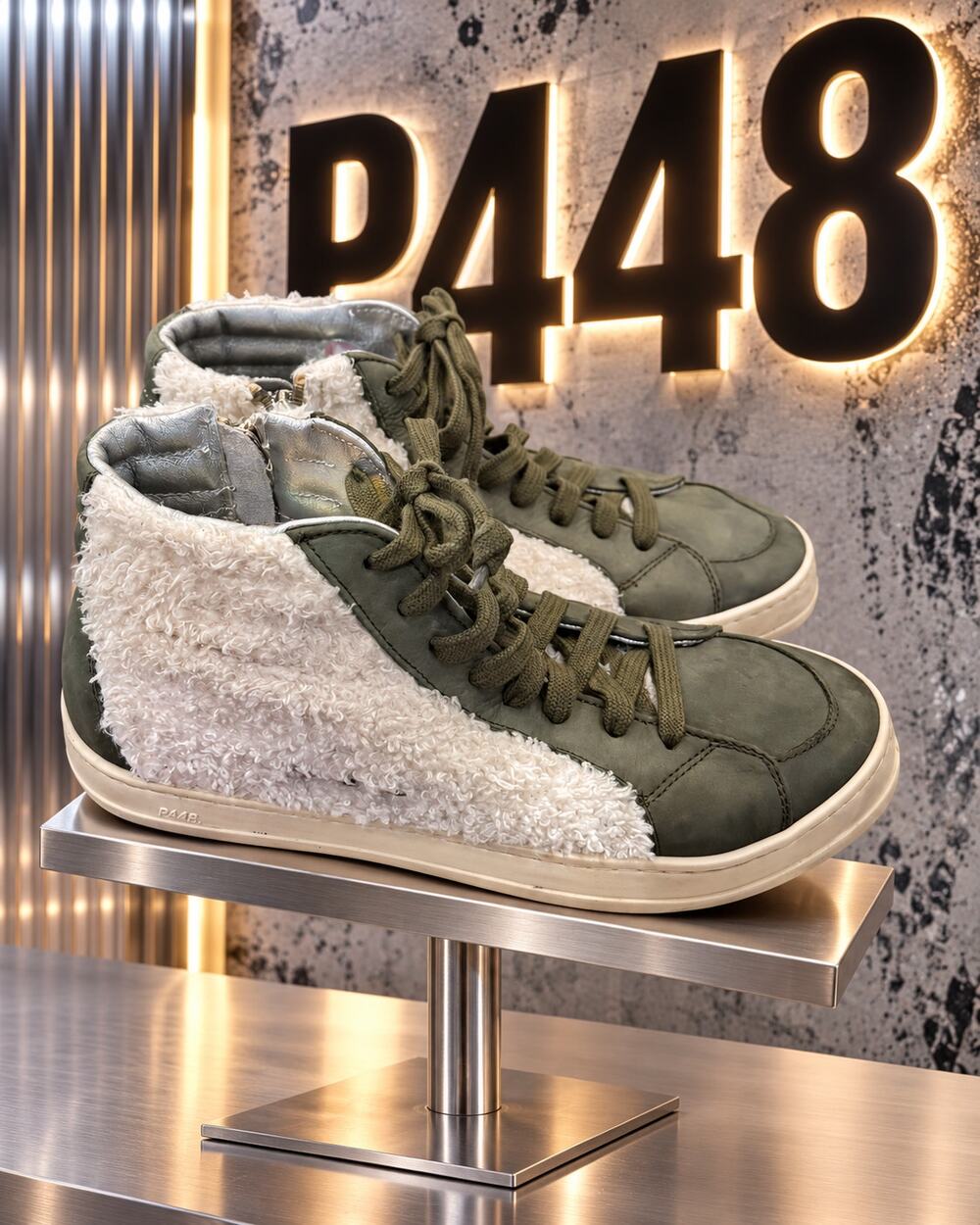 P448 Skate Wad Olive Suede Sherpa High-Top Sneakers EU 36 US 6-6.5
